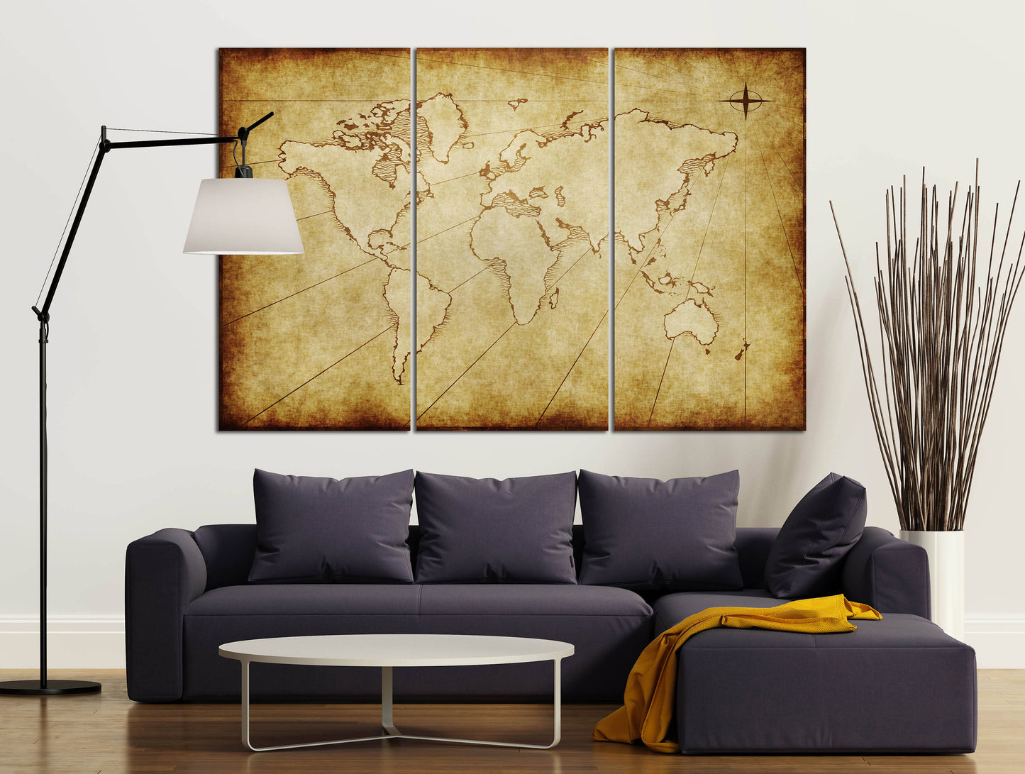 Old Grunge Artistic Beige World Map Canvas Eco Leather Print