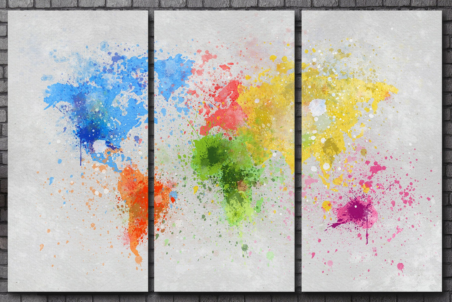World Map Color Paint Leather Print 3 Panels