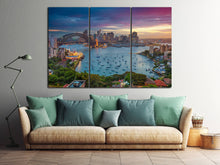 Carica l&#39;immagine nel visualizzatore di Gallery, 3 Panel Sydney Harbour Framed Canvas Leather Print