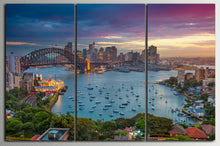 Carica l&#39;immagine nel visualizzatore di Gallery, 3 Panel Sydney Harbour Framed Canvas Leather Print