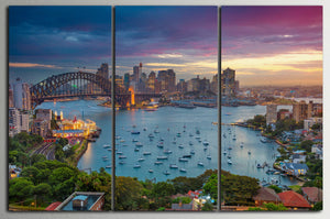 3 Panel Sydney Harbour Framed Canvas Leather Print