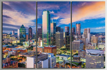 Laden Sie das Bild in den Galerie-Viewer, Dallas, Texas, Skyline at Dawn Wall Art Canvas Leather Print, Made in Italy!