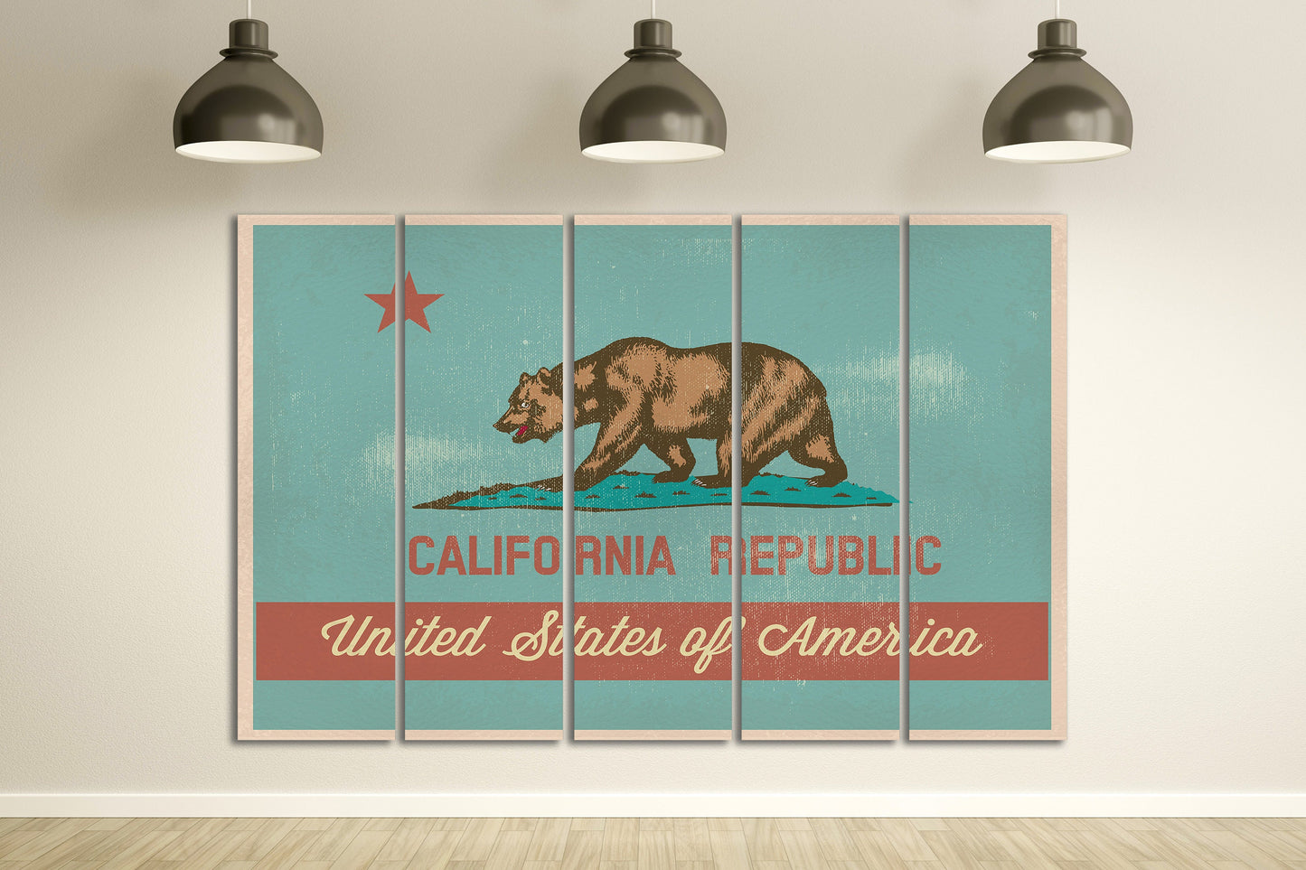California Flag Artwork Framed Canvas Leather Print
