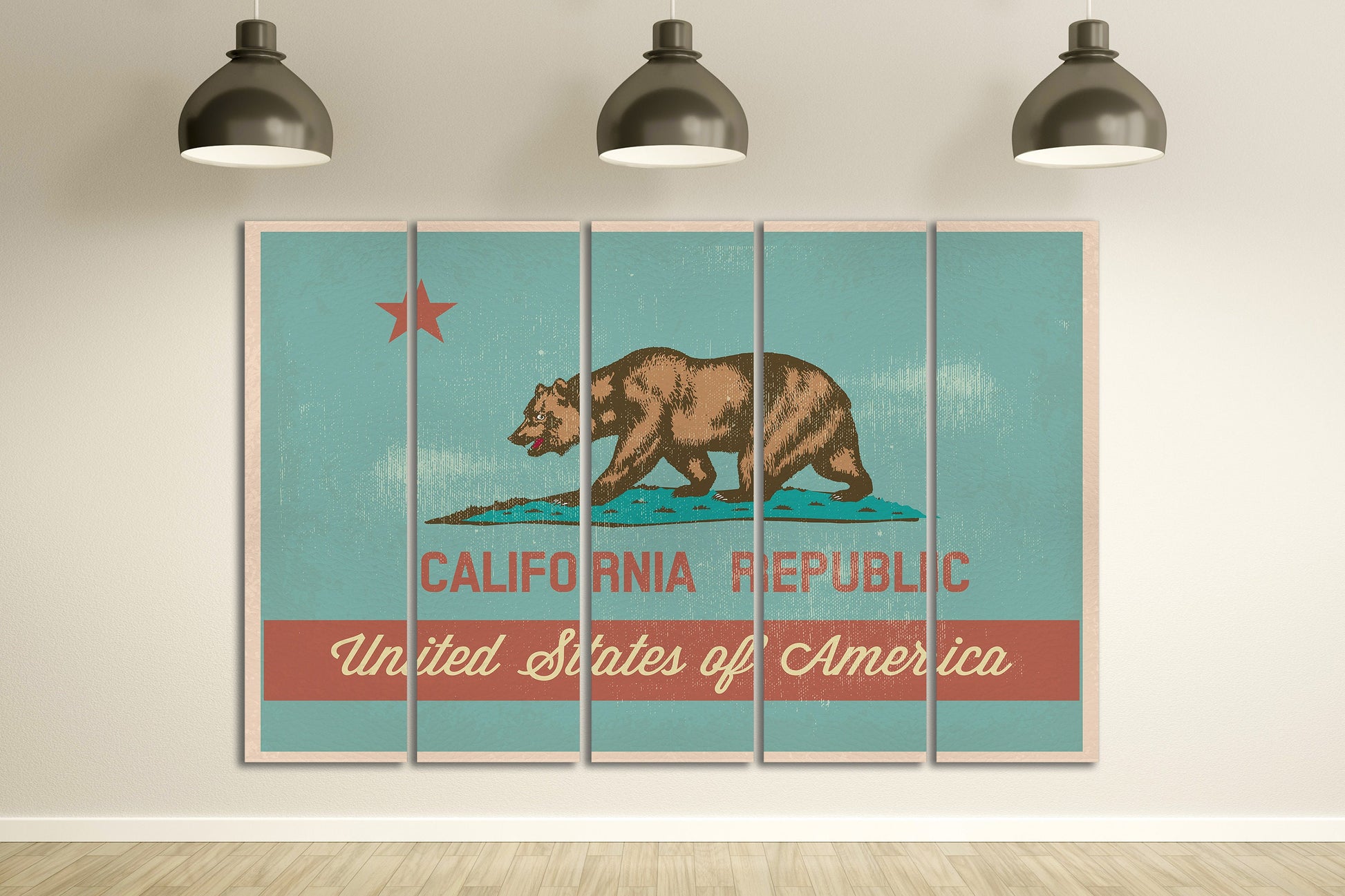 California Flag Artwork Framed Canvas Leather Print