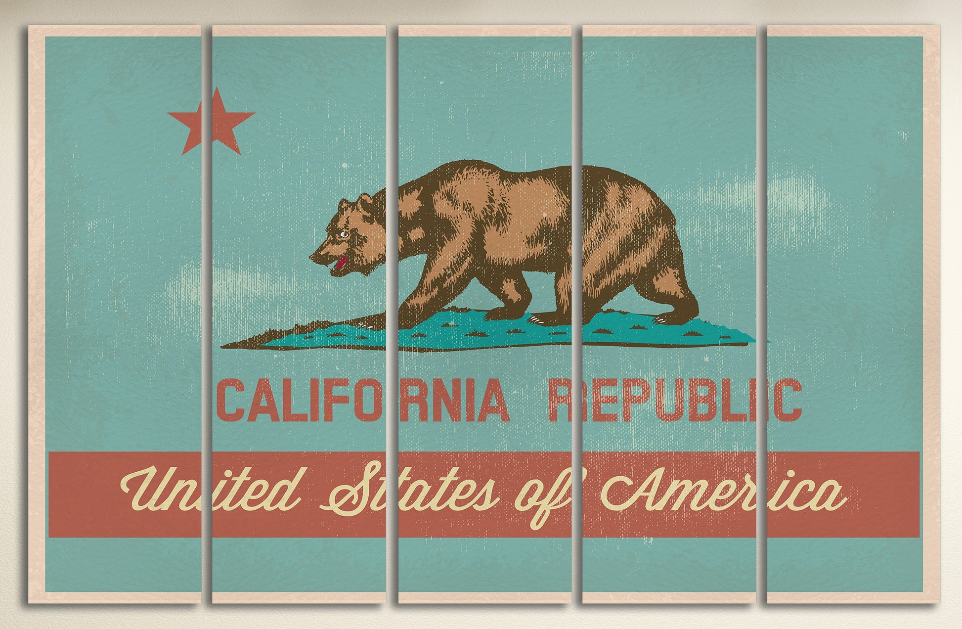 California Flag Artwork Framed Canvas Leather Print
