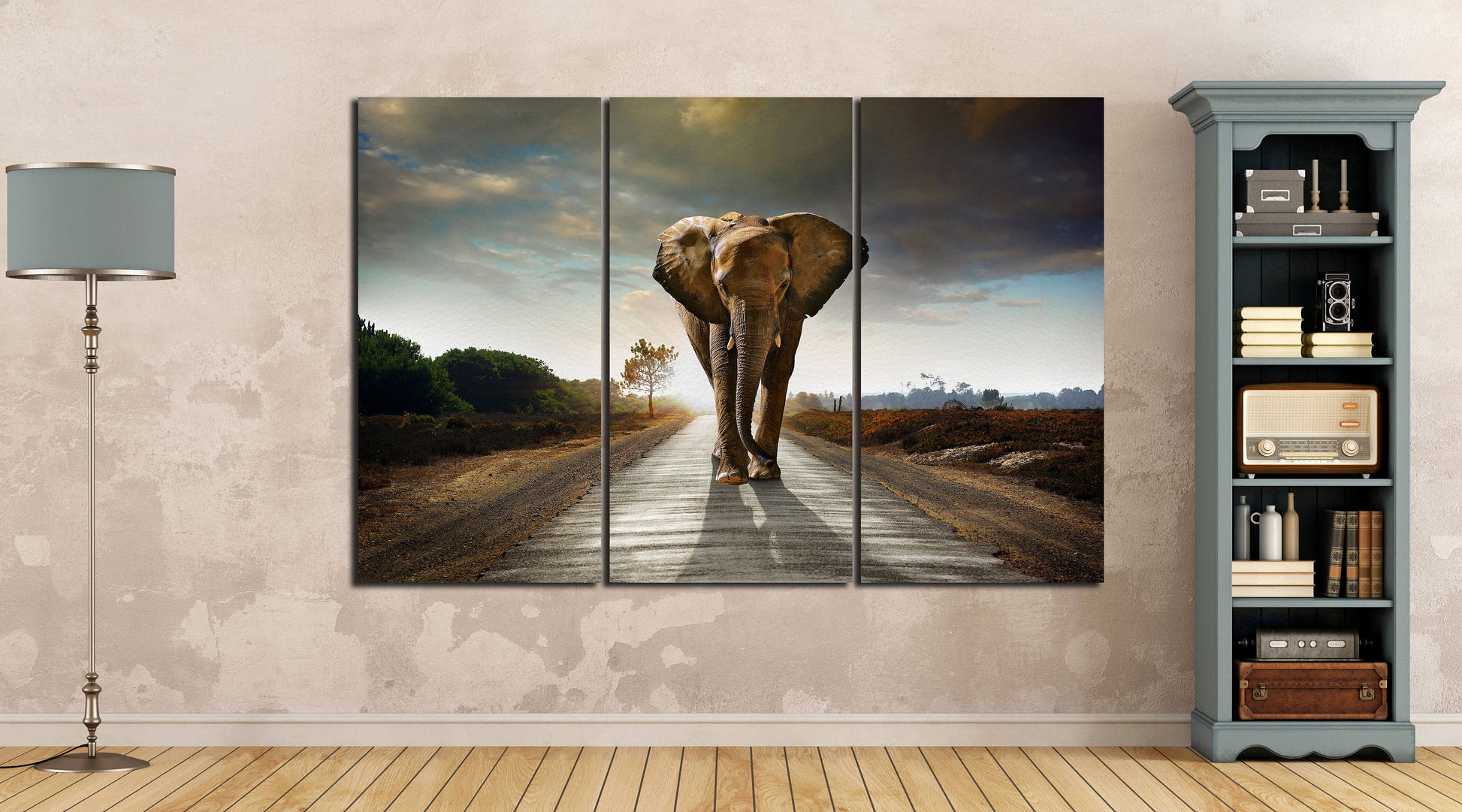 Wild Elephant Walking Home Decor Canvas Eco Leather Print