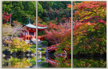 Laden Sie das Bild in den Galerie-Viewer, 3 Panel Daigoji Temple, Kyoto, Japan Framed Canvas Leather Print