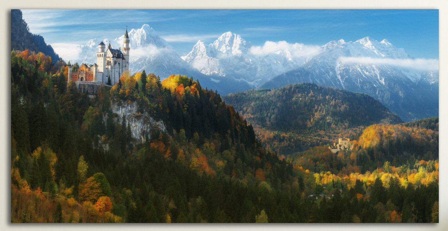 Neuschwanstein Castle and Hohenschwangau Castle, Bavaria, Deutschland Framed Canvas Leather Print