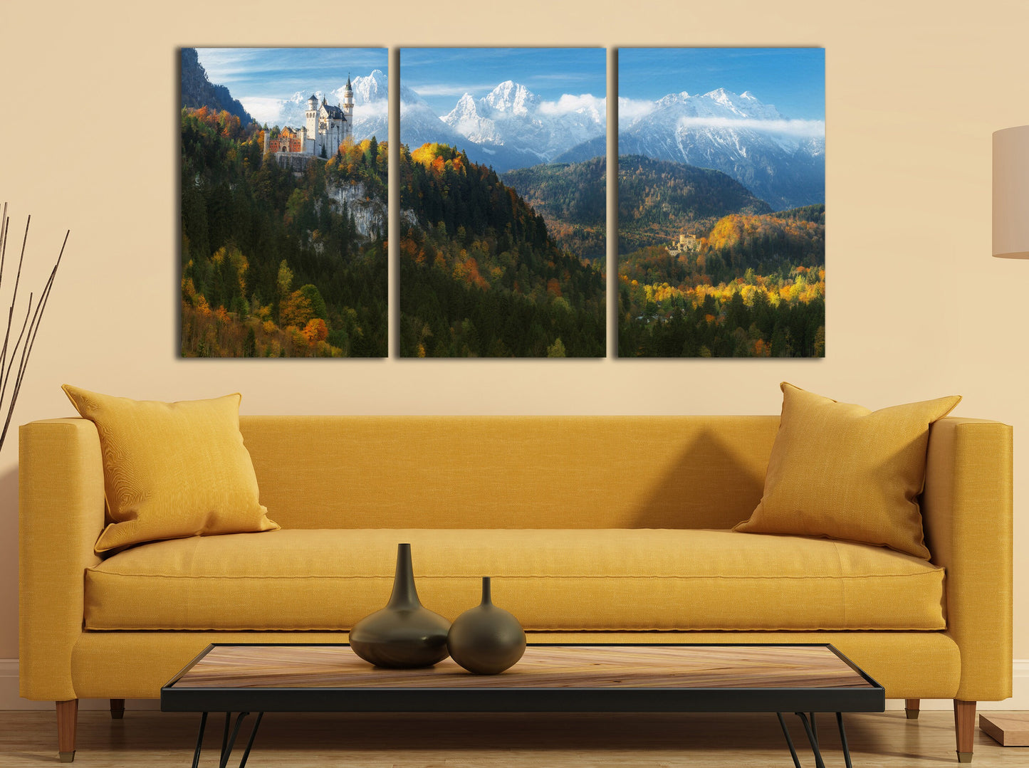 Neuschwanstein Castle and Hohenschwangau Castle, Bavaria, Deutschland Framed Canvas Leather Print