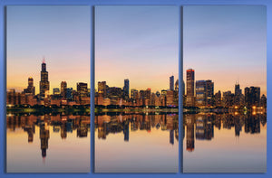 Chicago Skyline at Dusk Canvas Eco Leather Print, Made in Italy!