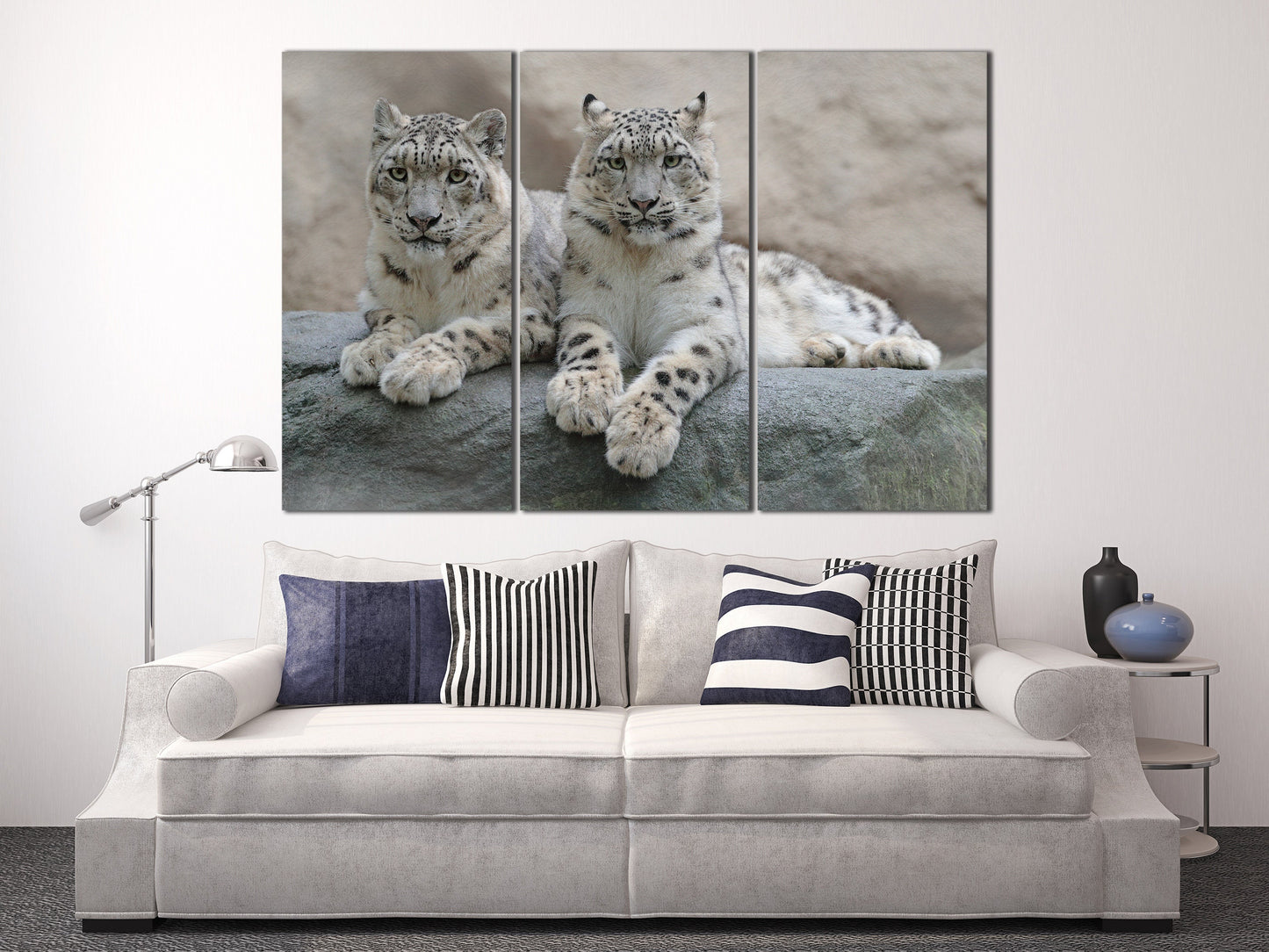Snow Leopards Canvas Eco Vegan Leather Print, Made in Italy!