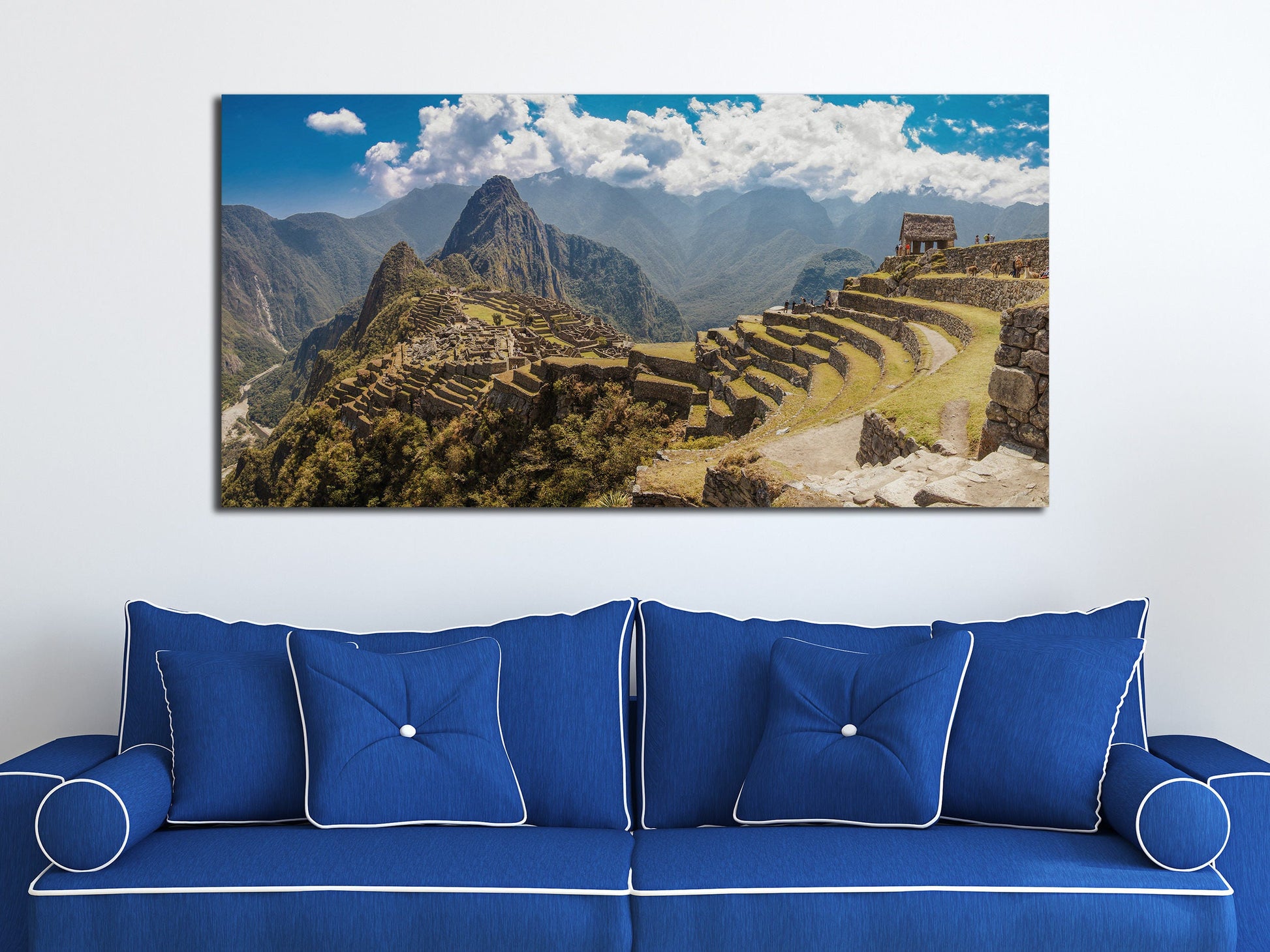 Machu Picchu Panoramic Framed Canvas Leather Print