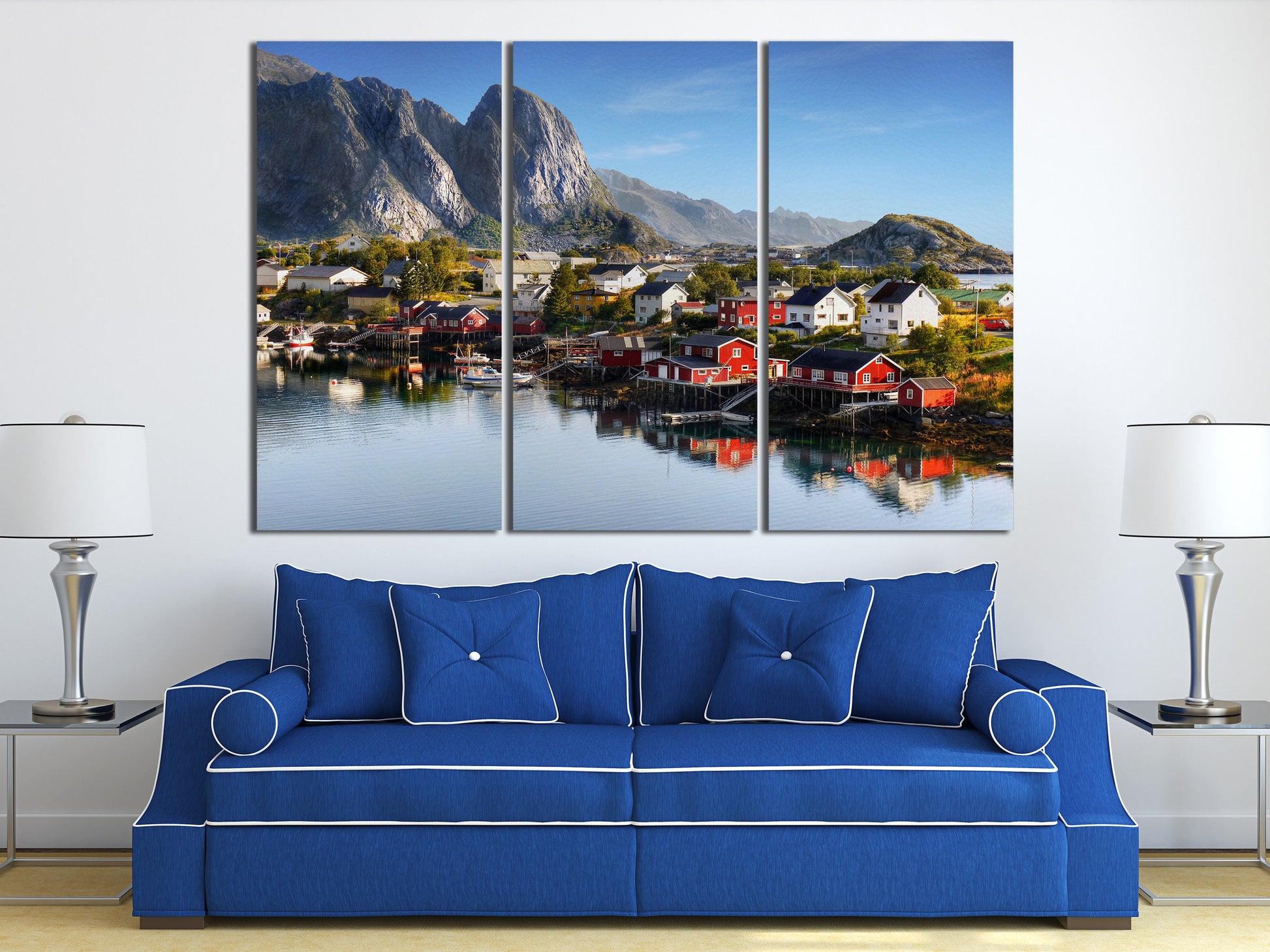 Lofoten Norway Canvas Wall Art Eco Leather Print, Made in Italy!