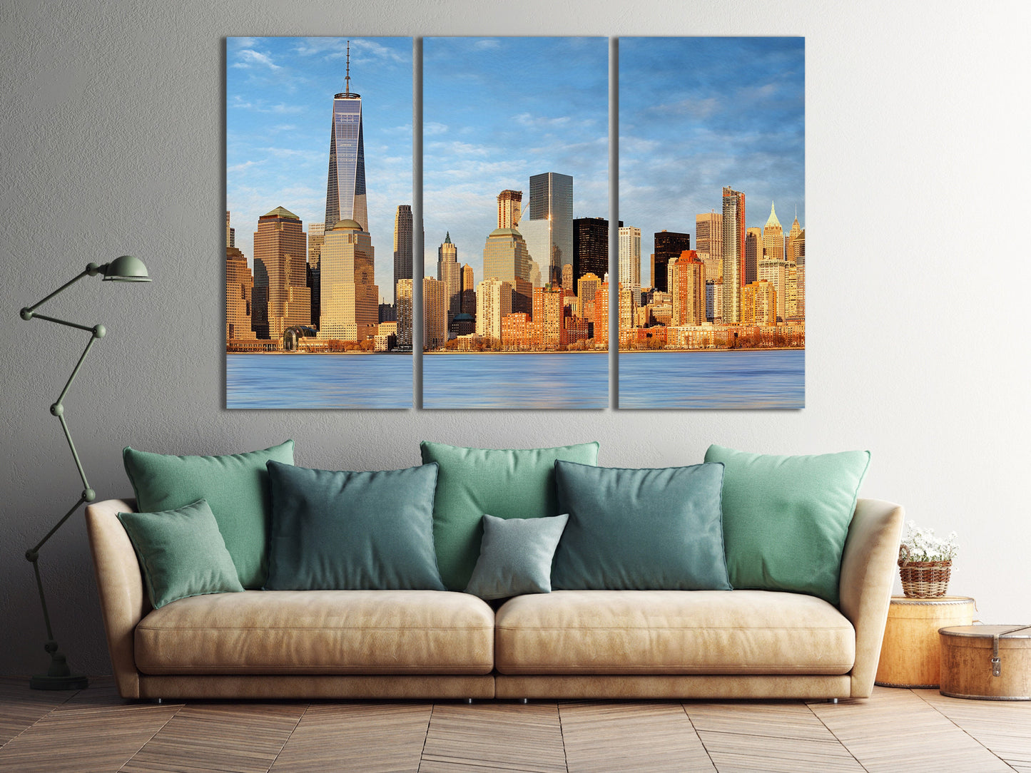 Manhattan skyscrapers and One World Trade Center Canvas Eco Leather Print, Made in Italy!