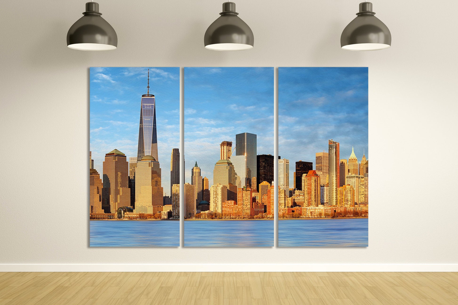 Manhattan skyscrapers and One World Trade Center Canvas Eco Leather Print, Made in Italy!