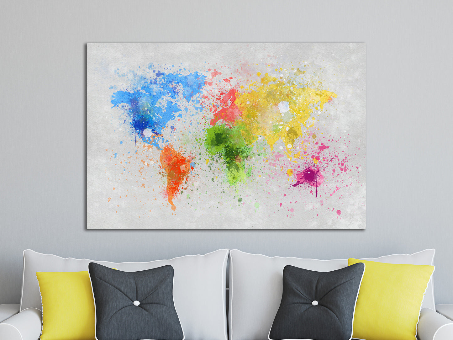 World Map Color Paint Leather Print Sofa