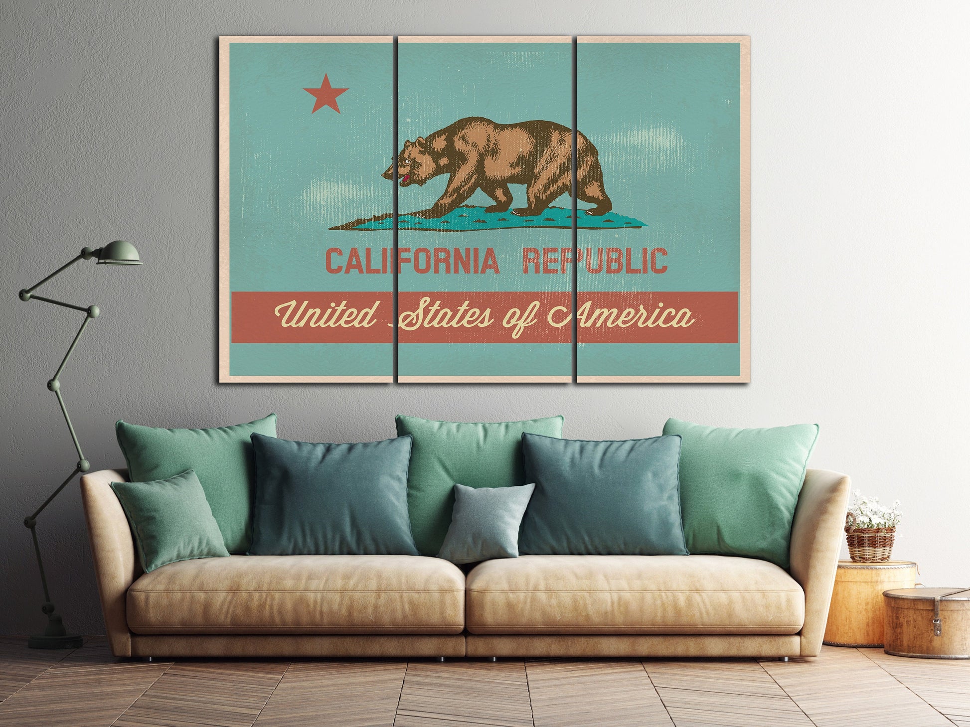 California Flag Artwork Framed Canvas Leather Print