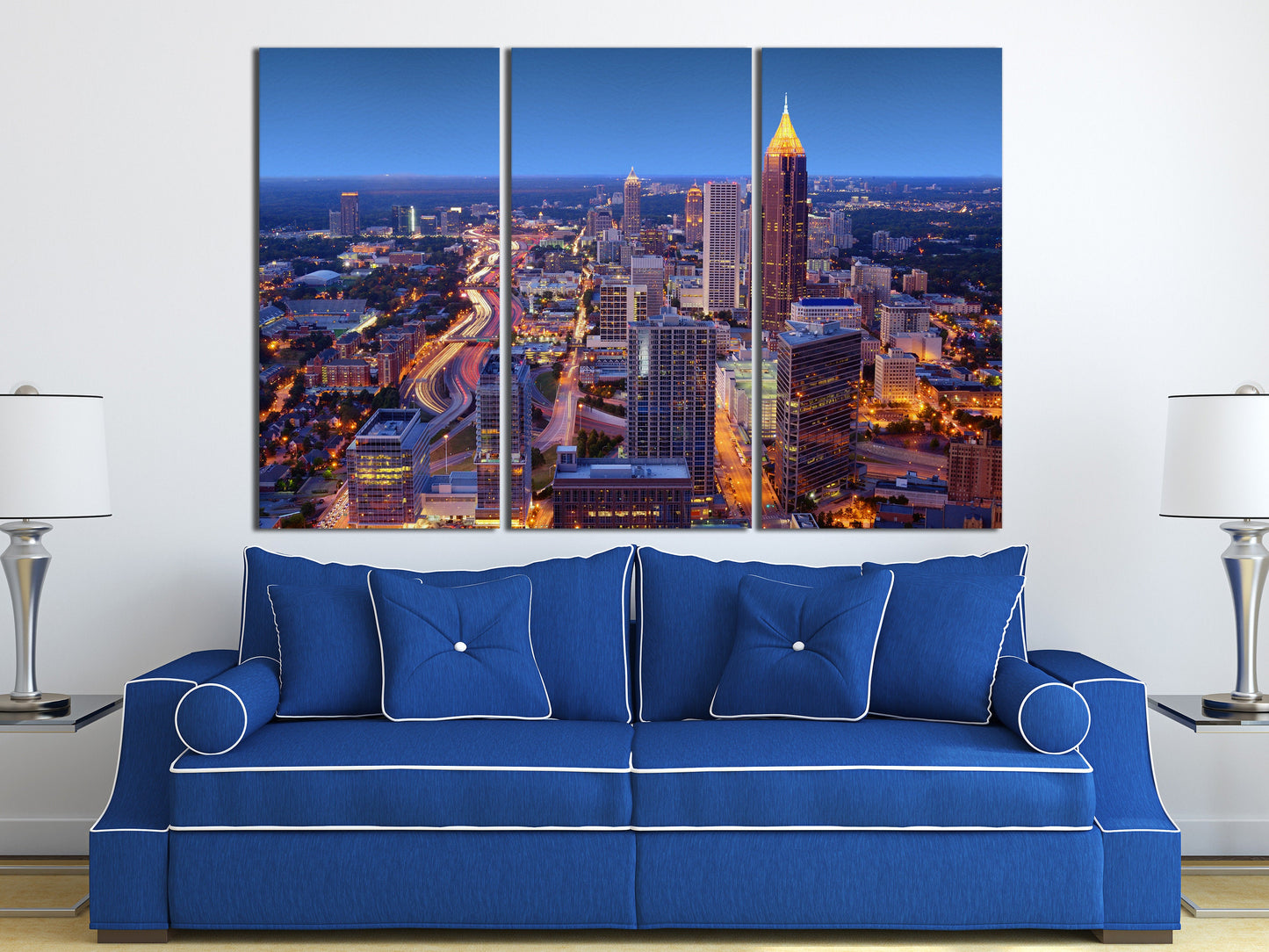 Atlanta Skyline Framed Canvas Leather Print, Made in Italy!