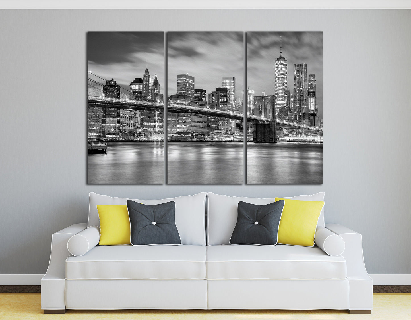 Black and White Manhattan and Brooklyn Bridge, New York, Leather Print
