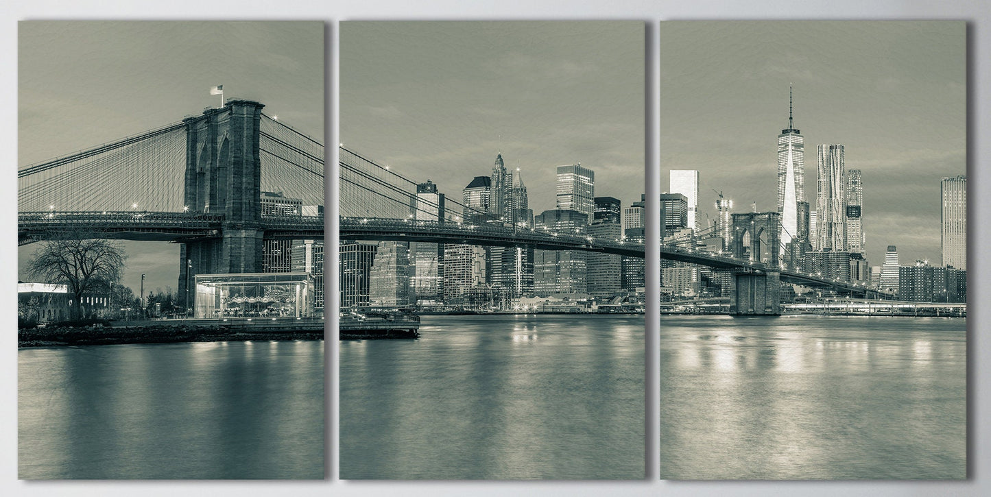 Brooklyn Bridge Black and White Framed Canvas Leather Print
