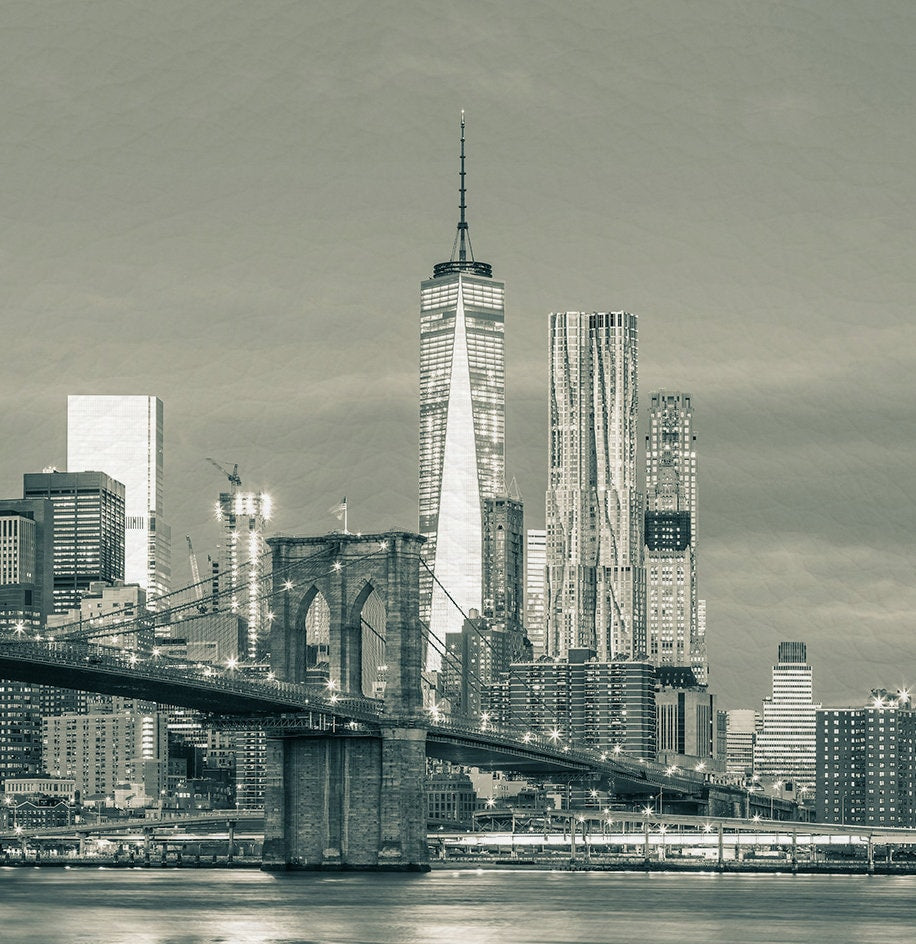 Brooklyn Bridge Black and White Framed Canvas Leather Print