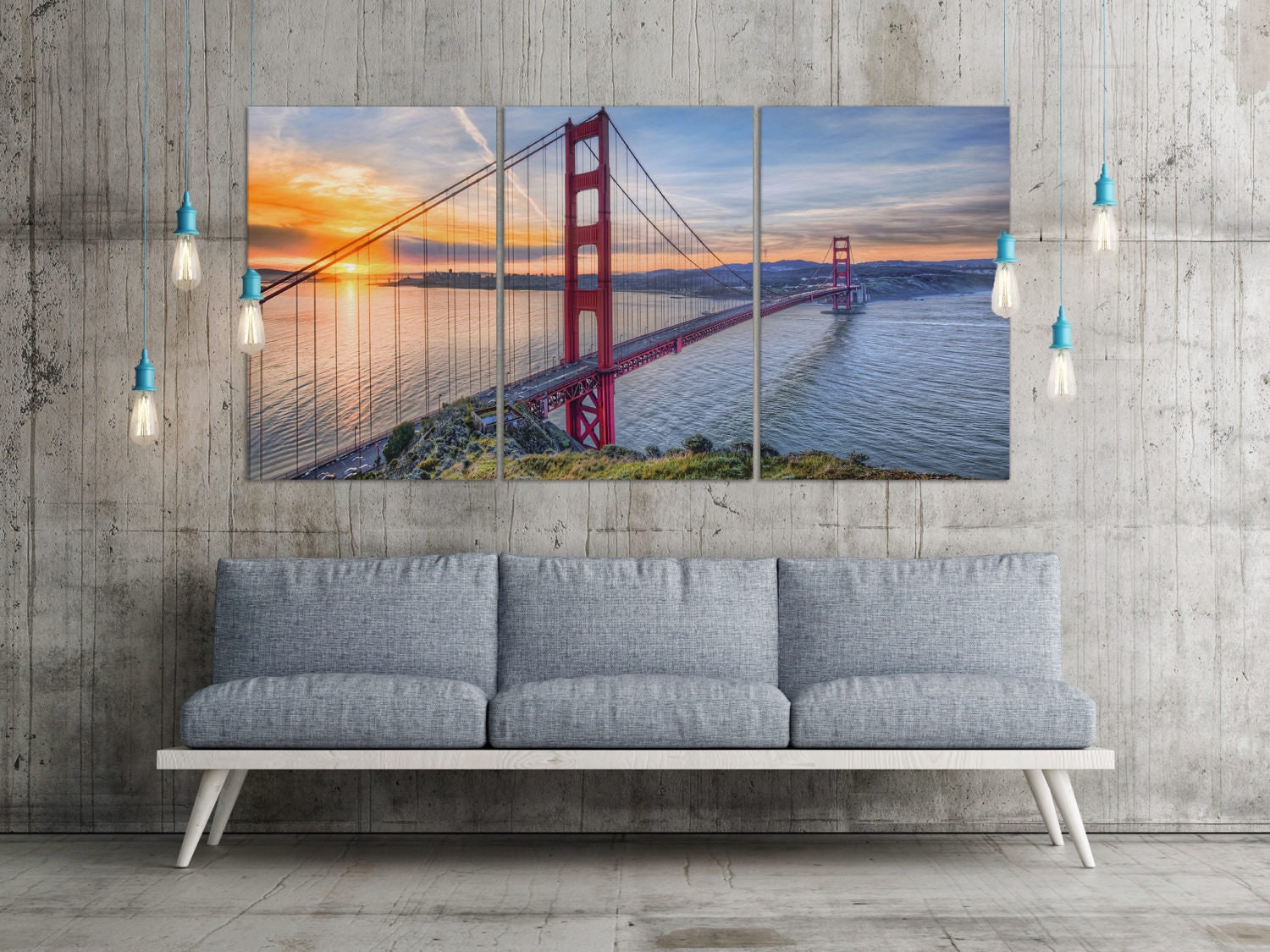 Golden Gate at Sunset, San Francisco Framed Canvas Leather Print
