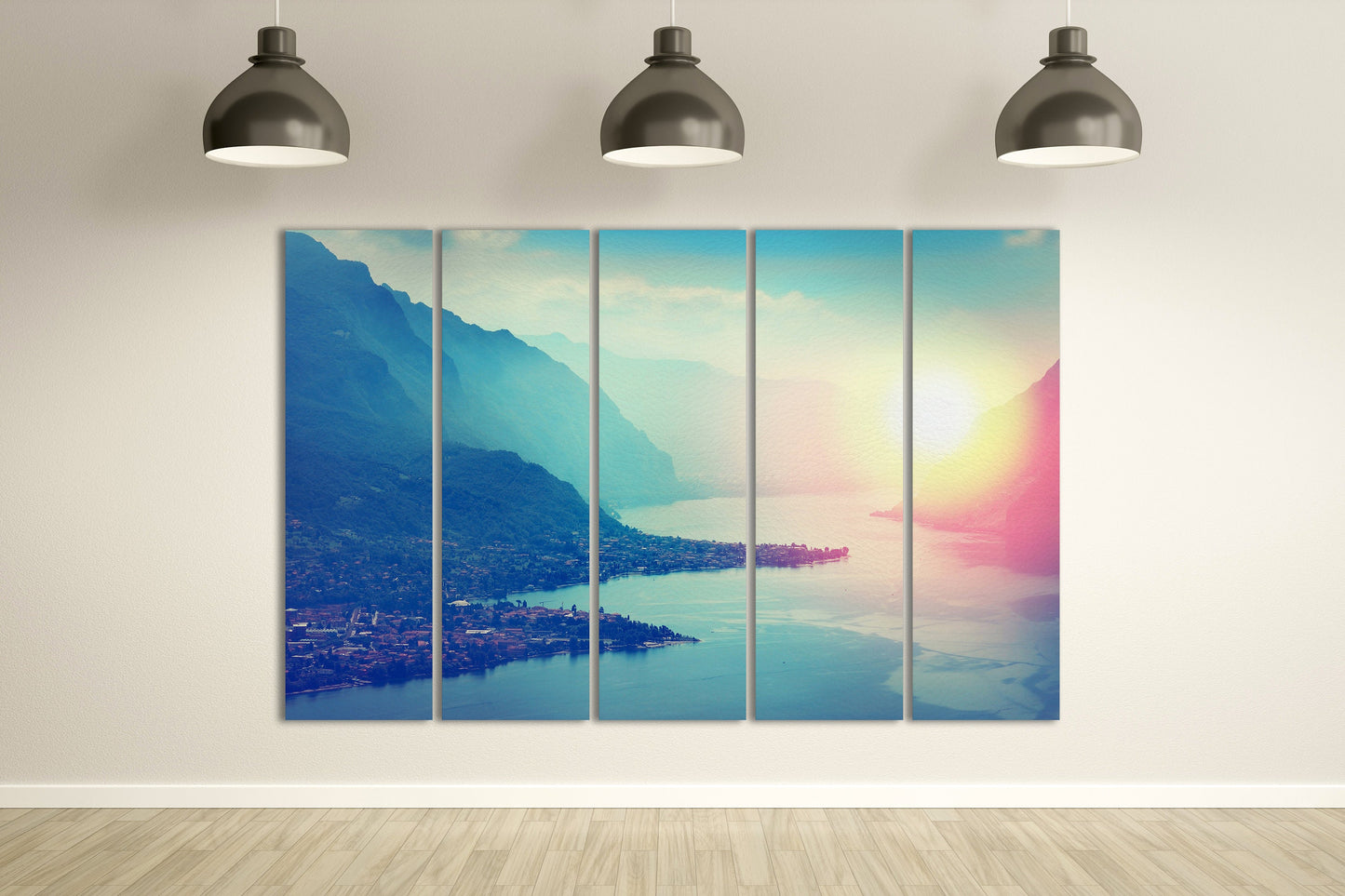 Lake Como at Sunset Framed Canvas Leather Print
