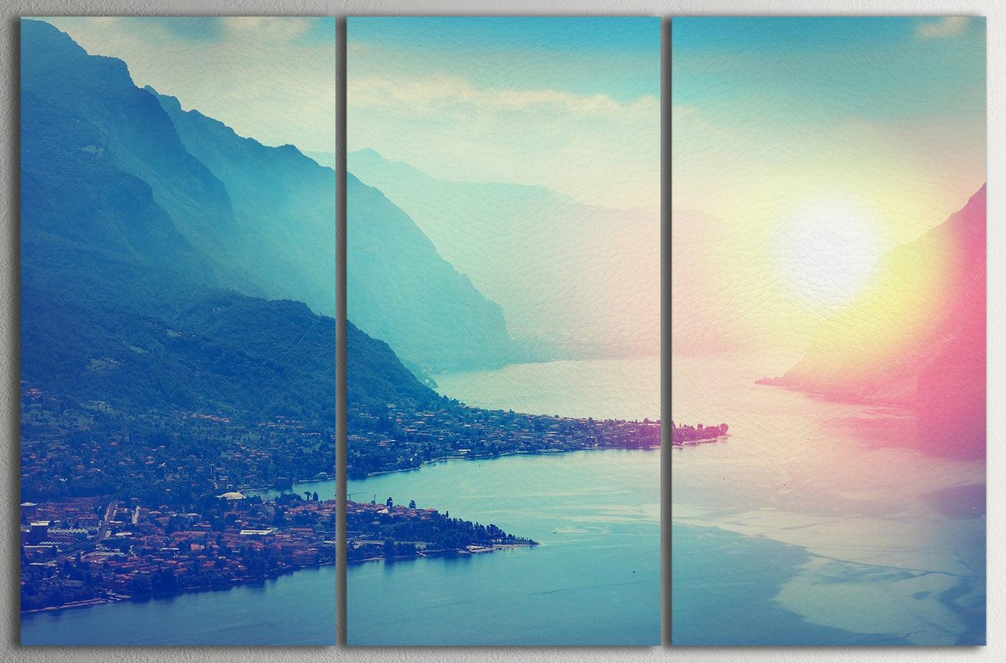 Lake Como at Sunset Framed Canvas Leather Print