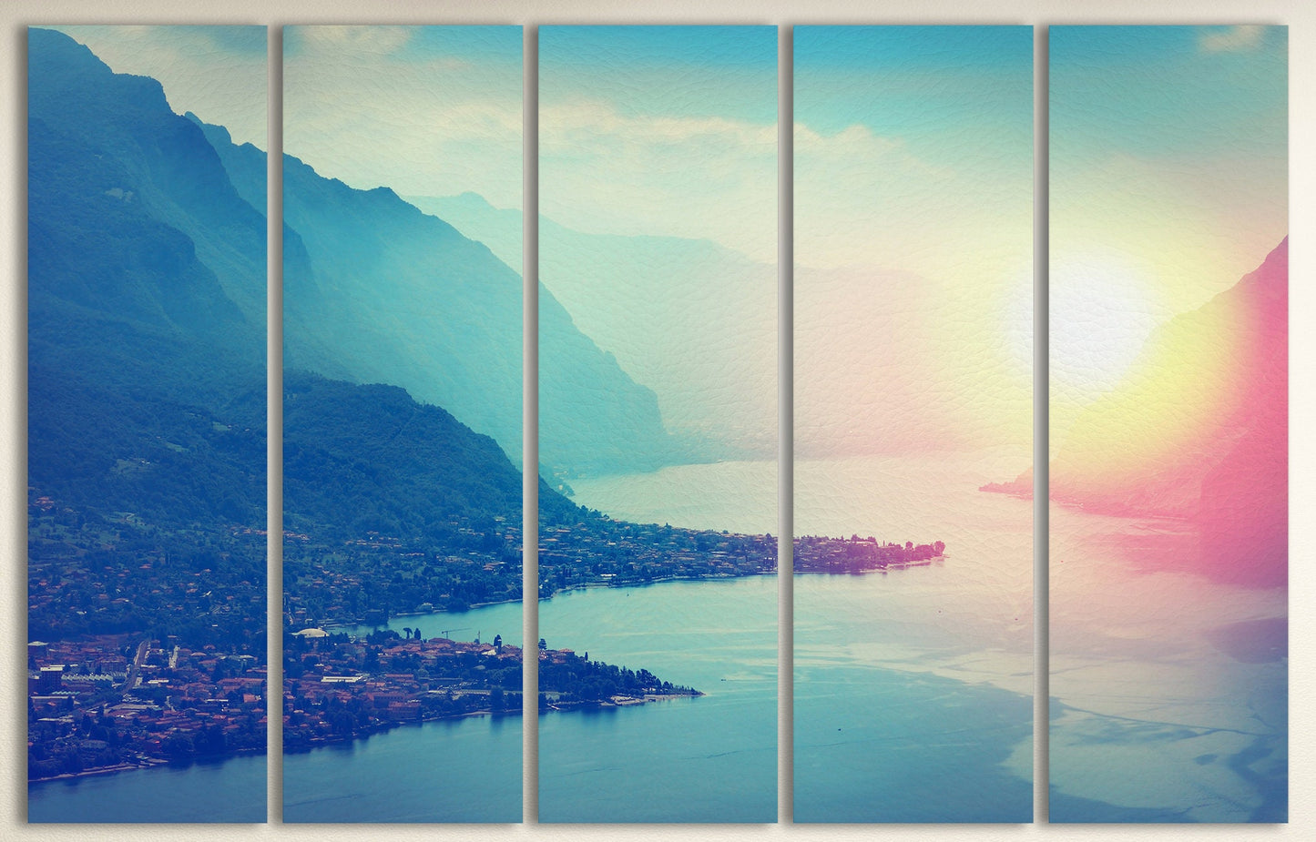 Lake Como at Sunset Framed Canvas Leather Print