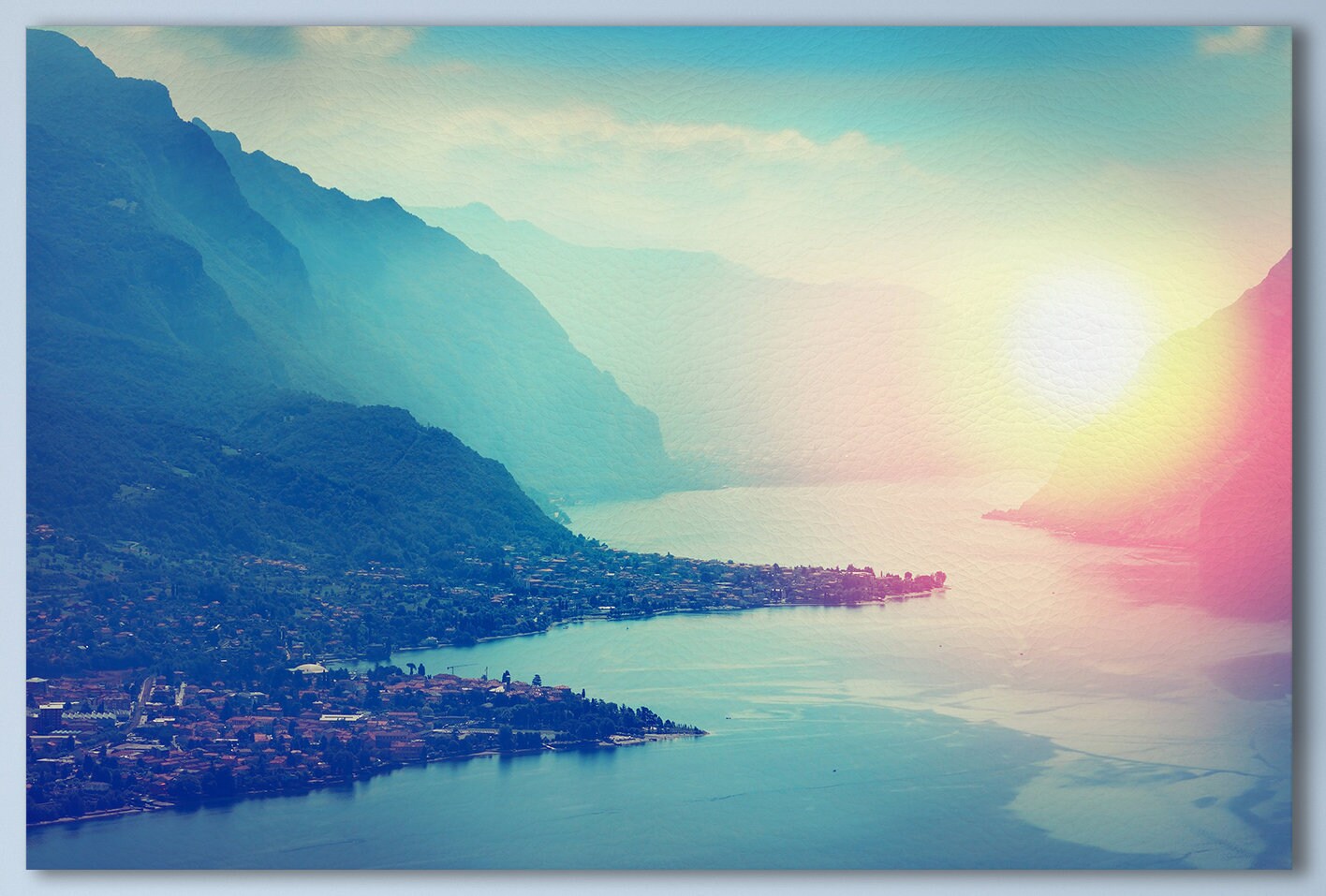 Lake Como at Sunset Framed Canvas Leather Print