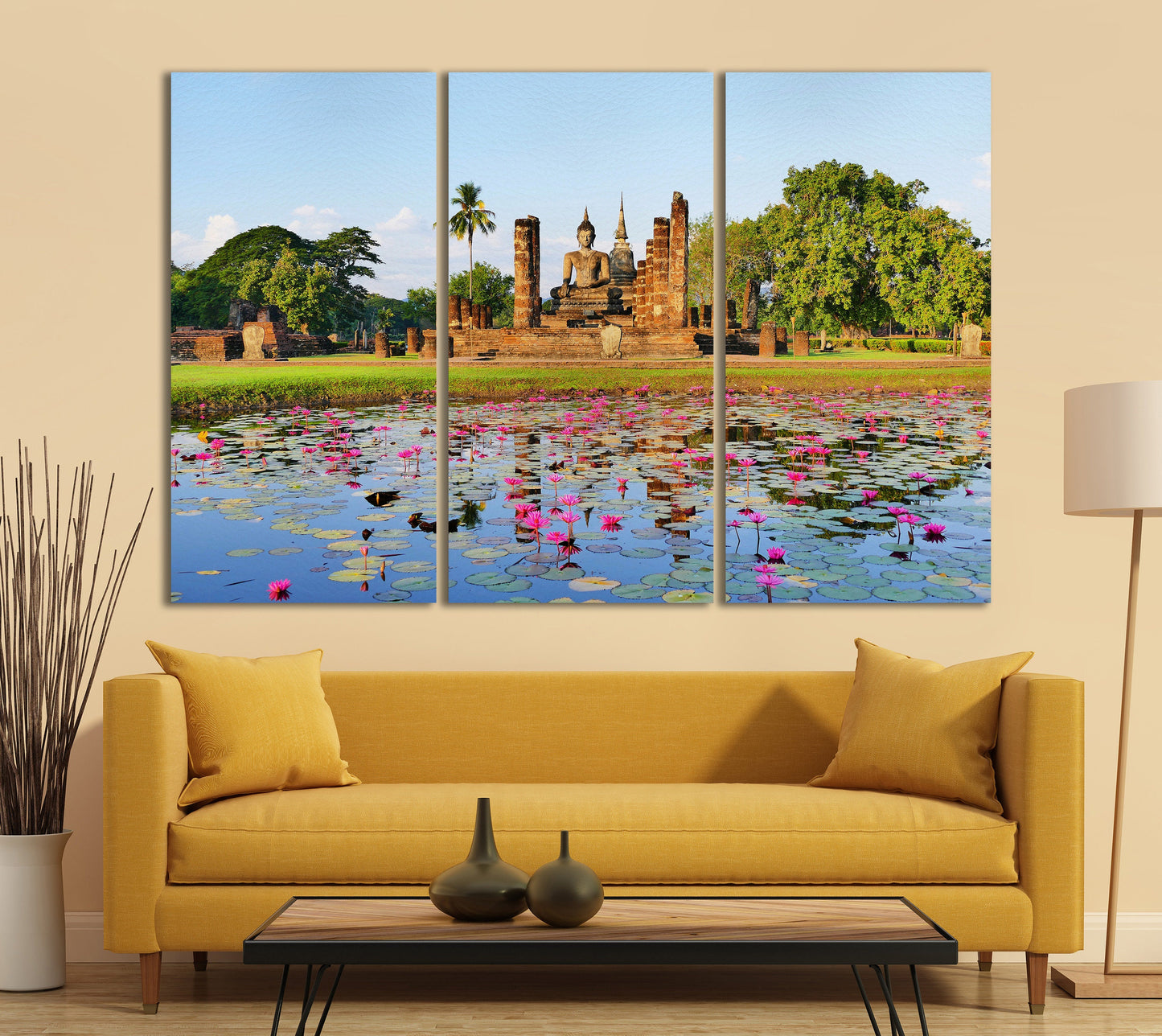 Buddhist Temple Wat Mahathat Sukhothai Historical Park Canvas Eco Leather Print, Made in Italy!