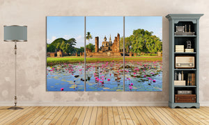 3 Panel Sukhothai Historical Park Framed Canvas Leather Print