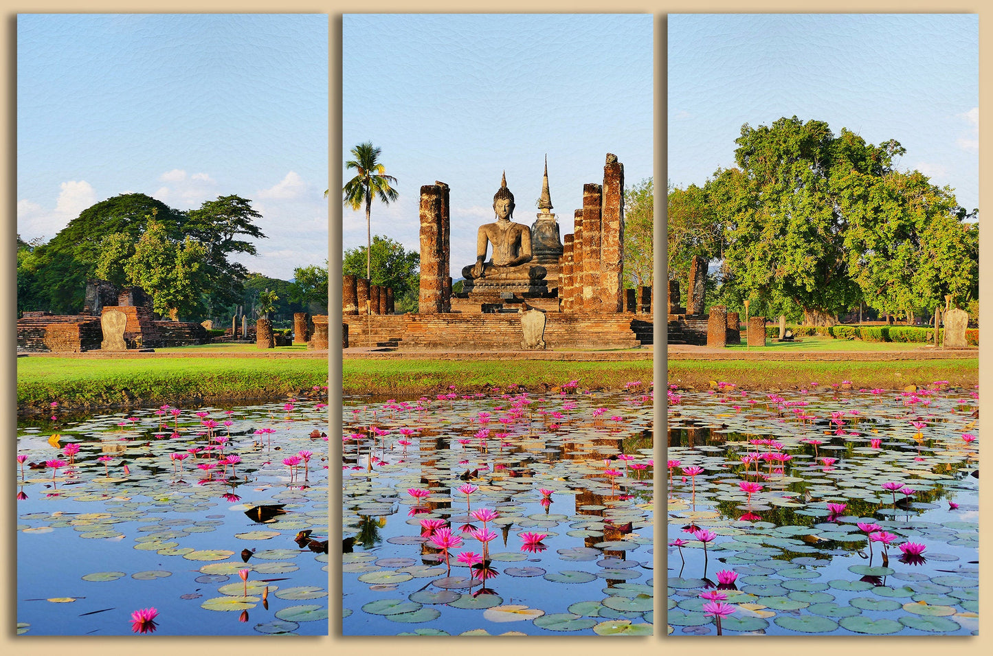 Buddhist Temple Wat Mahathat Sukhothai Historical Park Canvas Eco Leather Print, Made in Italy!