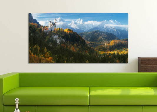 Neuschwanstein Castle and Hohenschwangau Castle, Bavaria, Deutschland Framed Canvas Leather Print