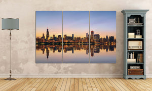 Chicago Skyline at Dusk Canvas Eco Leather Print, Made in Italy!