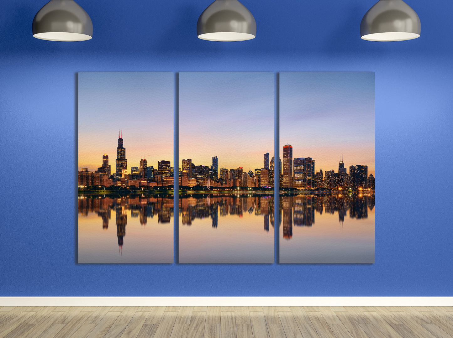 Chicago Skyline at Dusk Canvas Eco Leather Print, Made in Italy!