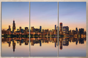 Chicago Skyline at Dusk Canvas Eco Leather Print, Made in Italy!
