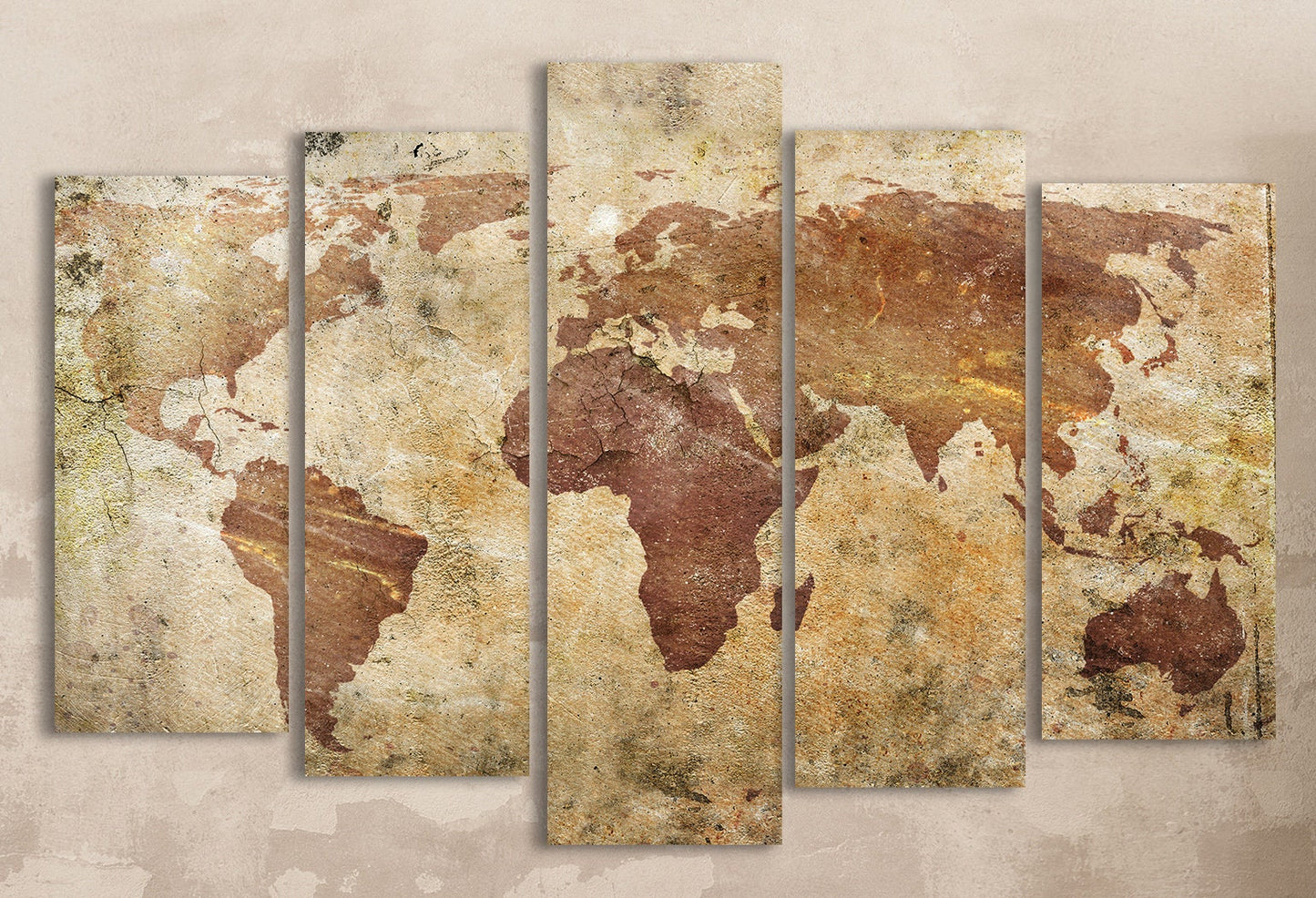 Cracked World Map Artwork Framed Canvas Leather Print