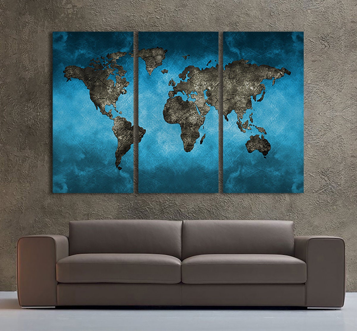 Bluetech World Map Framed Canvas Leather Print