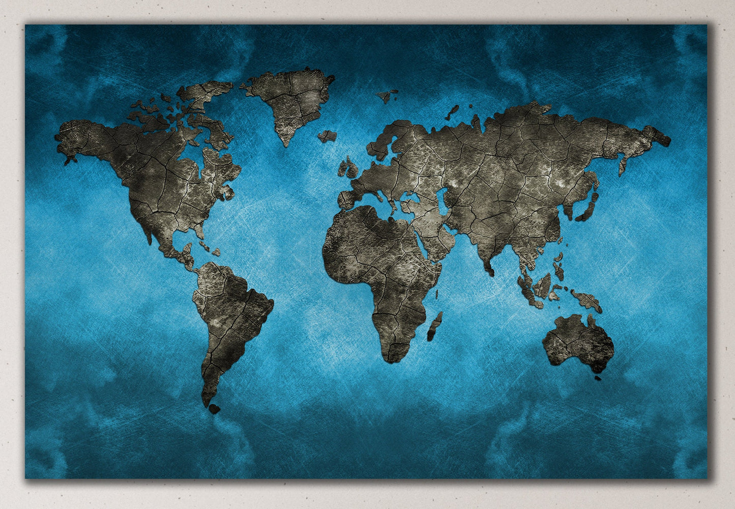 Bluetech World Map Framed Canvas Leather Print
