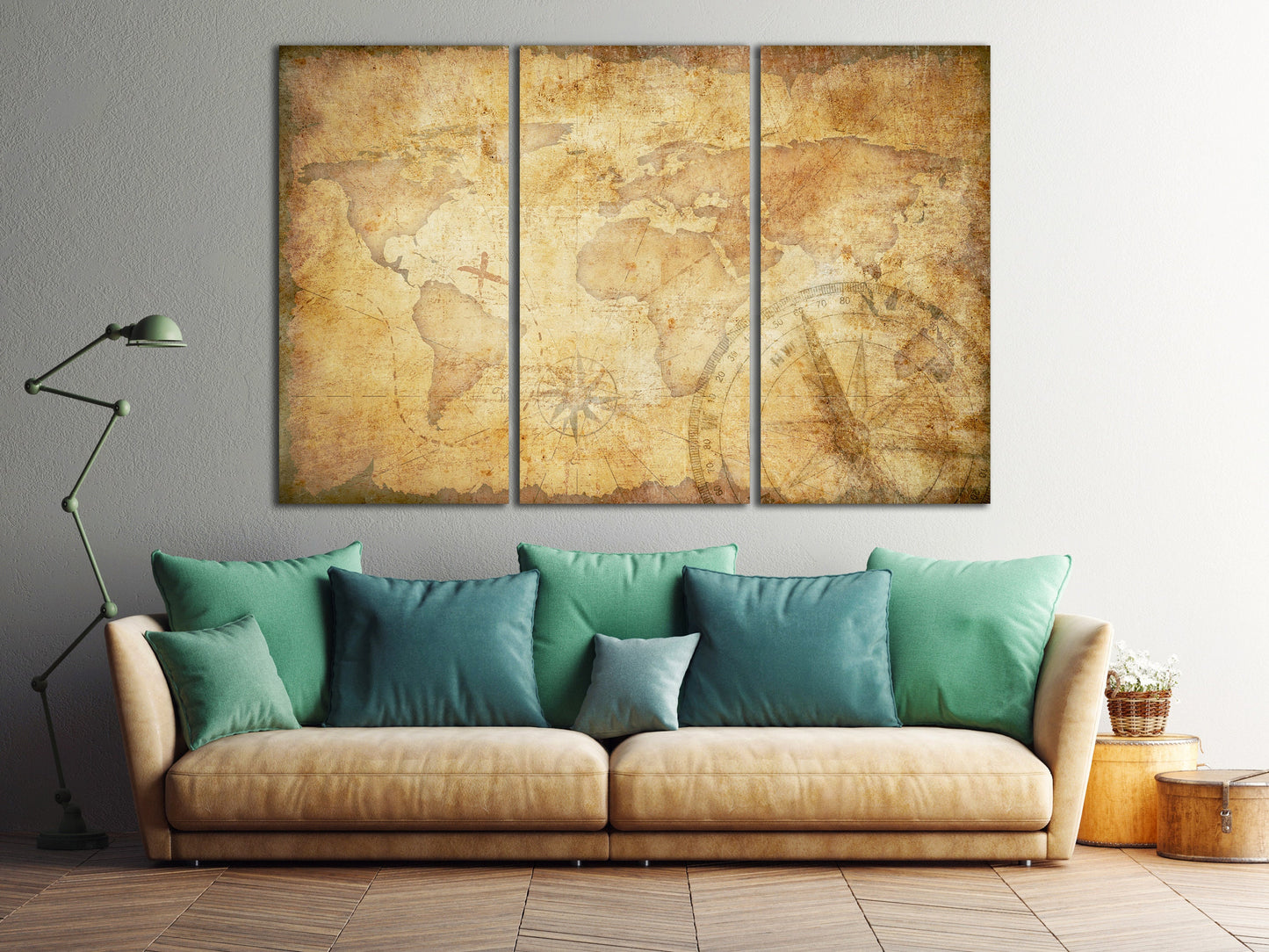 Aged Treasure Map Framed Canvas Leather Print