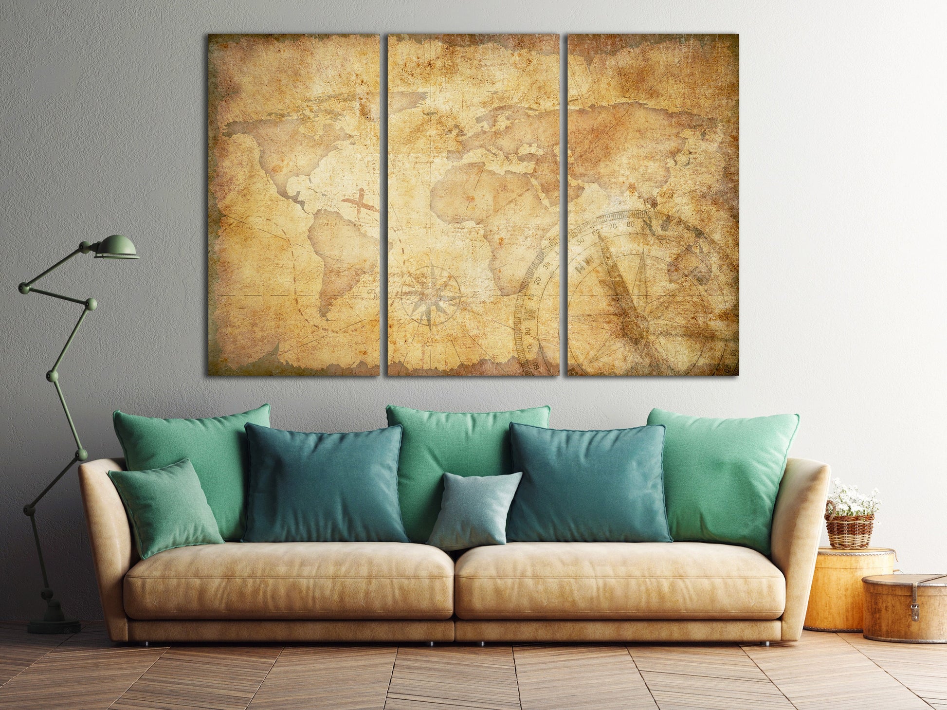 Aged Treasure Map Framed Canvas Leather Print