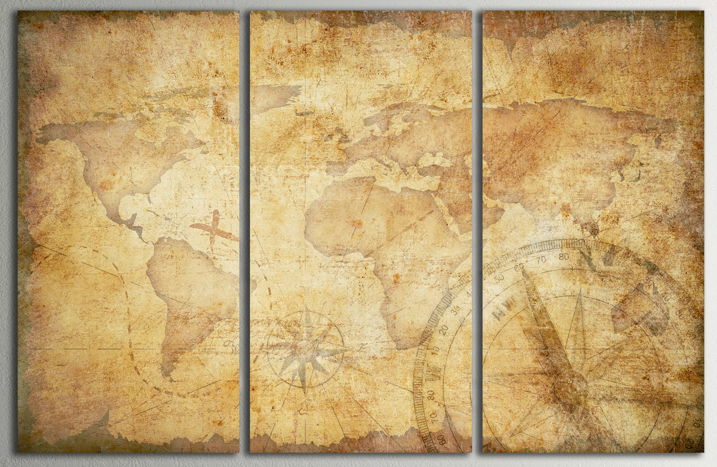 Aged Treasure Map Framed Canvas Leather Print