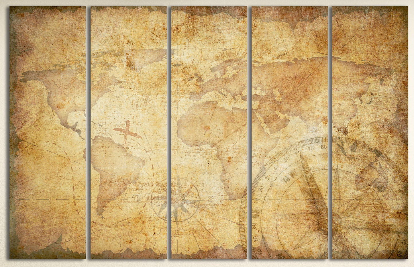 Aged Treasure Map Framed Canvas Leather Print