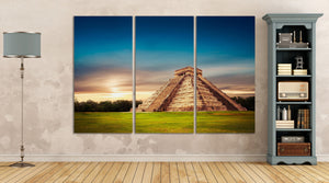 El Castillo Pyramid in Chichen Itza home art 3 panels