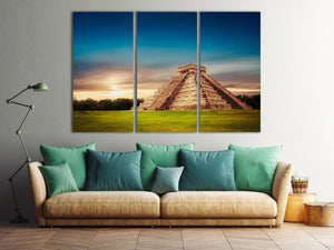 El Castillo Pyramid in Chichen Itza living room 3 panels