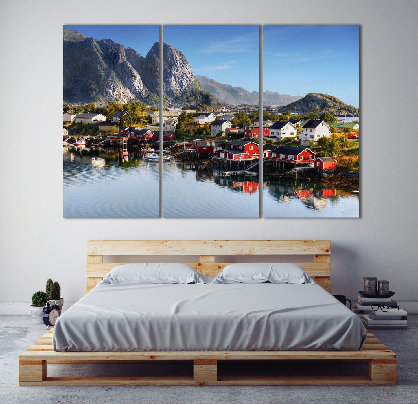 Lofoten Norway Canvas Wall Art Eco Leather Print, Made in Italy!