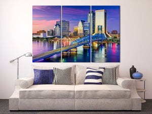 Jacksonville Florida Skyline Wall Art Canvas Eco Leather Print, Made in Italy!