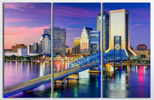 Load image into Gallery viewer, Jacksonville Florida Skyline Wall Art Canvas Eco Leather Print, Made in Italy!