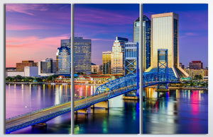Jacksonville Florida Skyline Wall Art Canvas Eco Leather Print, Made in Italy!